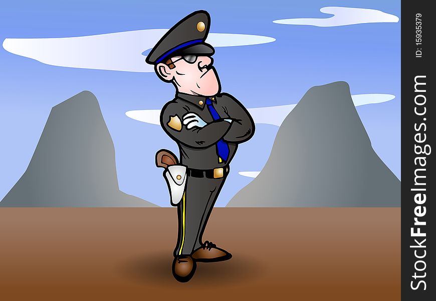 This illustration that I created depicts a policeman figure on nature background. This illustration that I created depicts a policeman figure on nature background