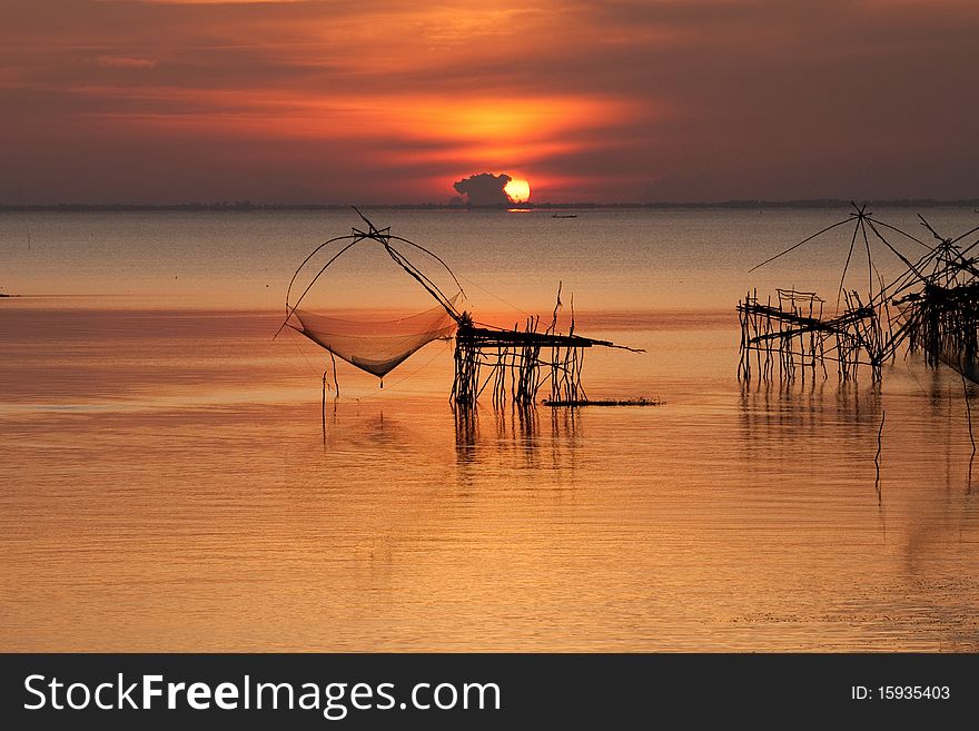 Fishing tool and sunrise