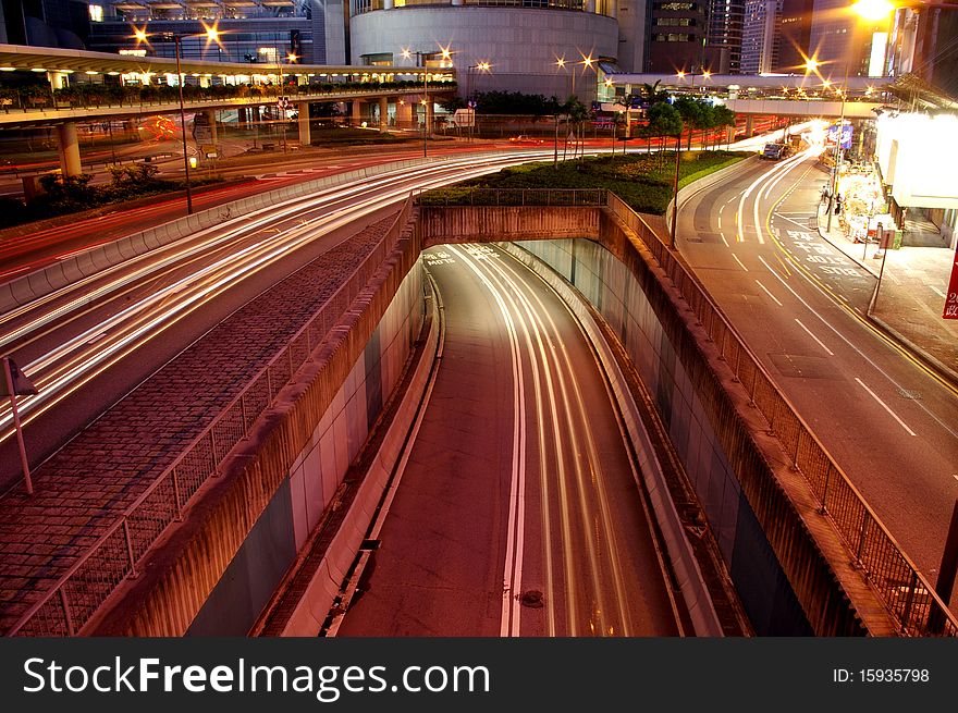 Traffic through downtown in Hong Kong