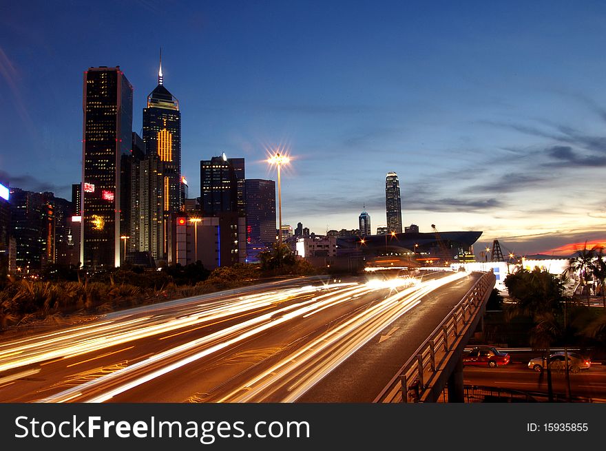 Traffic in Hong Kong during sunset