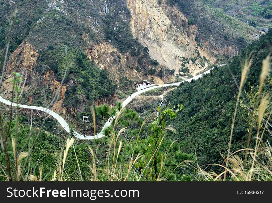 Mountain landscape with difficult road of Guangdong.