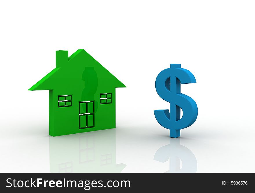 Dollar symbol with house sign white background