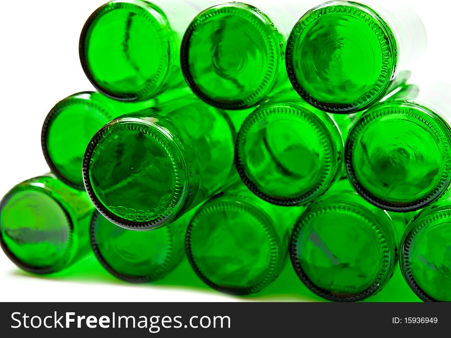 Green bottom from beer bottles. White background