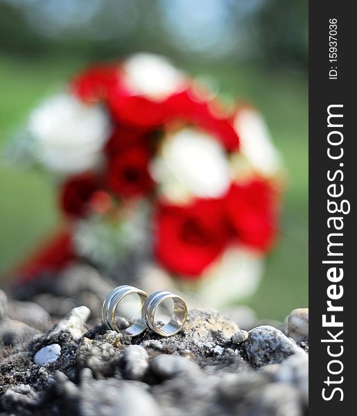 Weedind Rings And Bridal Bouquet