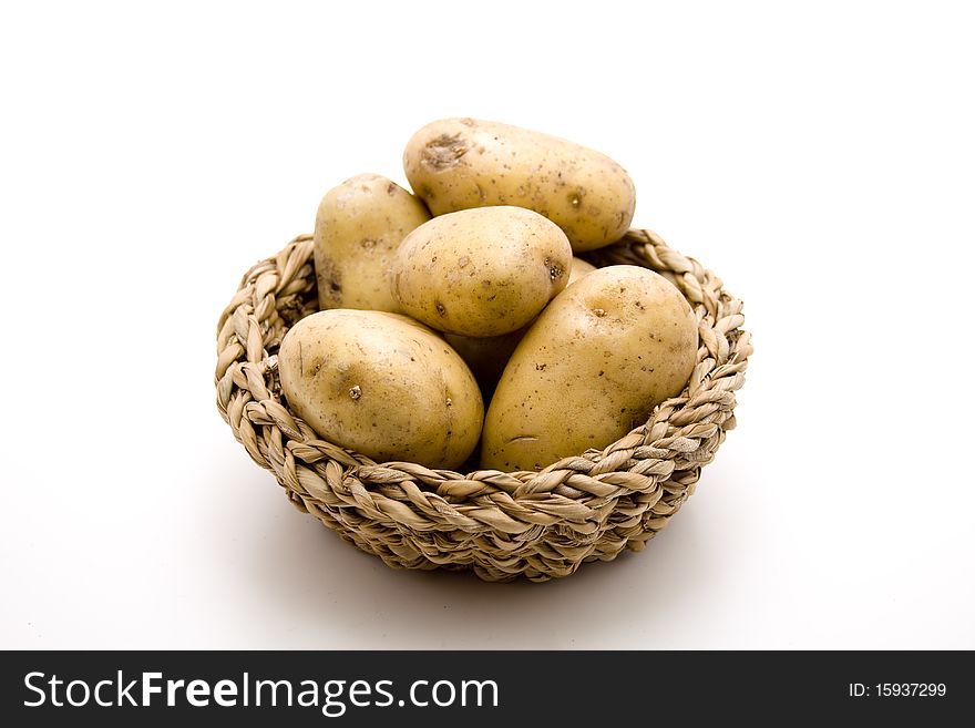 Raw potatoes in the basket