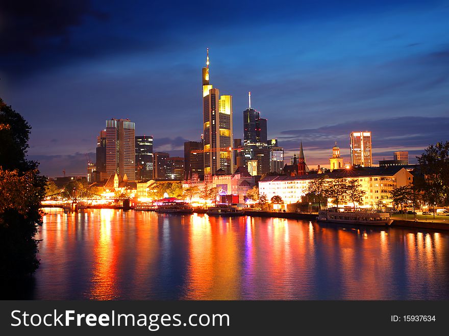 View of the skyline of Frankfurt by night. View of the skyline of Frankfurt by night