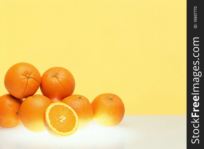 Oranges on a white background