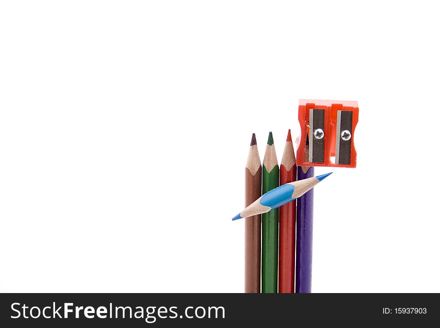 Colored pencils with plastic sharpener. Colored pencils with plastic sharpener