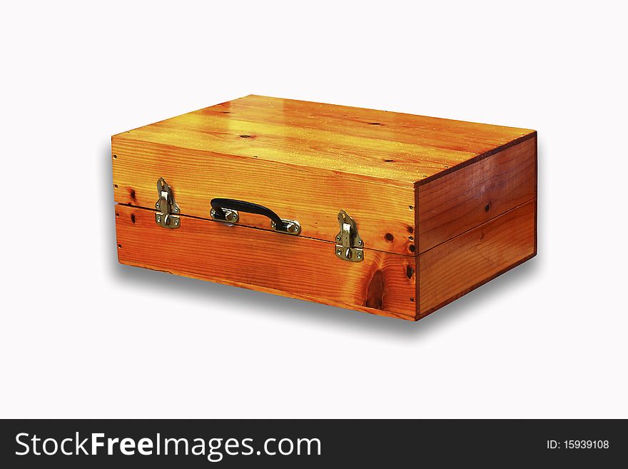 Wooden brown casket, isolated on a white backgroun