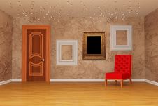 Room With Door, Red Chair And Picture Frames Royalty Free Stock Images Room With Door, Red Chair And Picture Frames Royalty Free Stock Images