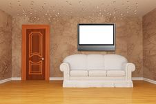 Room With White Couch And LCD Tv Royalty Free Stock Photography Room With White Couch And LCD Tv Royalty Free Stock Photography