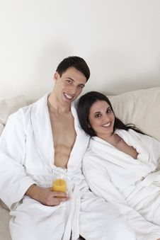 Sexy Young Couple In The Morning Having Breakfast Stock Photos Sexy Young Couple In The Morning Having Breakfast Stock Photos