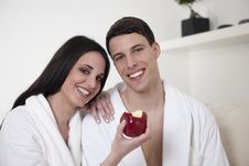 Sexy Young Couple In The Morning With An Apple Stock Image Sexy Young Couple In The Morning With An Apple Stock Image