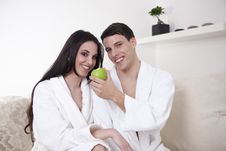 Sexy Young Couple In The Morning With An Apple Stock Image Sexy Young Couple In The Morning With An Apple Stock Image