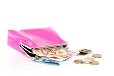 A Pink Purse With Euro Banknotes Stock Images