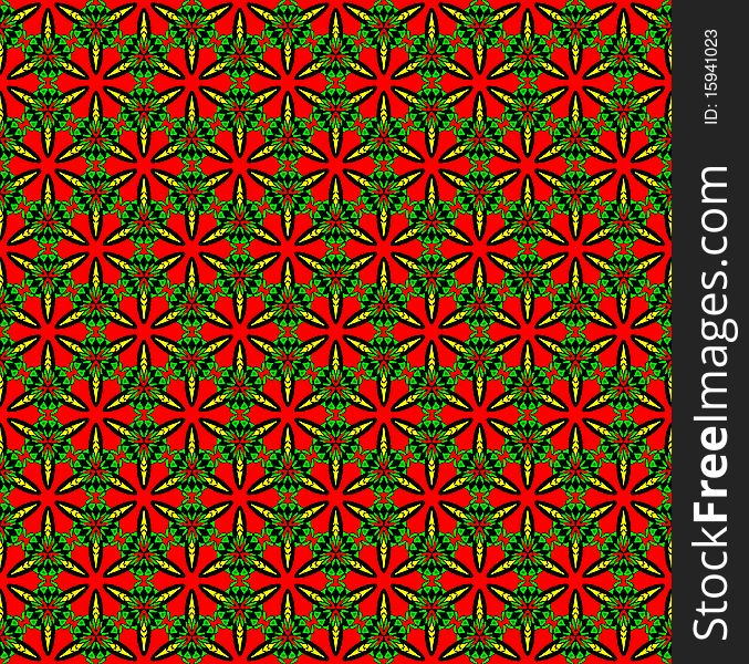 Seamless green-red wallpaper pattern, symmetry repeating decor. Seamless green-red wallpaper pattern, symmetry repeating decor.