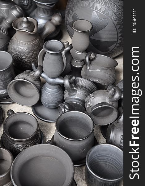 Pottery in the souvenir market of festival of historical reconstruction.