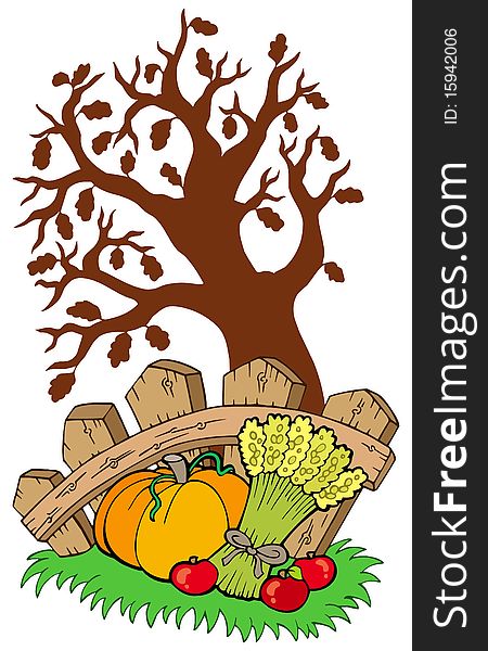 Thanksgiving motive with tree - illustration.