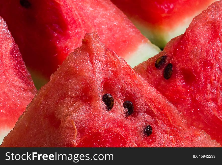 Closeup of watermelon slices, shallow depth of field