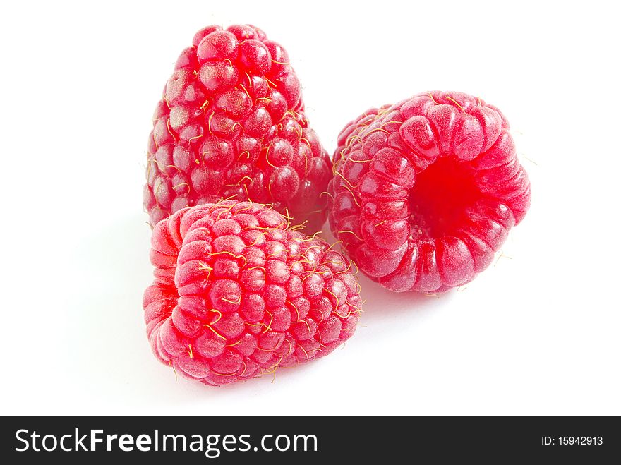 Fresh raspberry fruits  isolated on white background