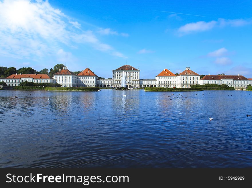 Nymphenburg with lake and blue sky, Munich