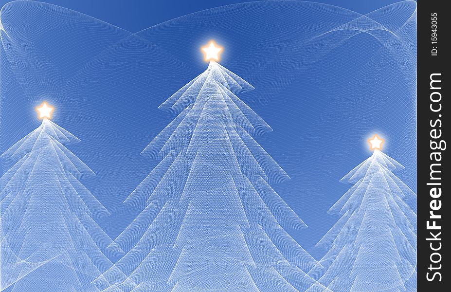 Abstract christmas tree with shining star on blue background