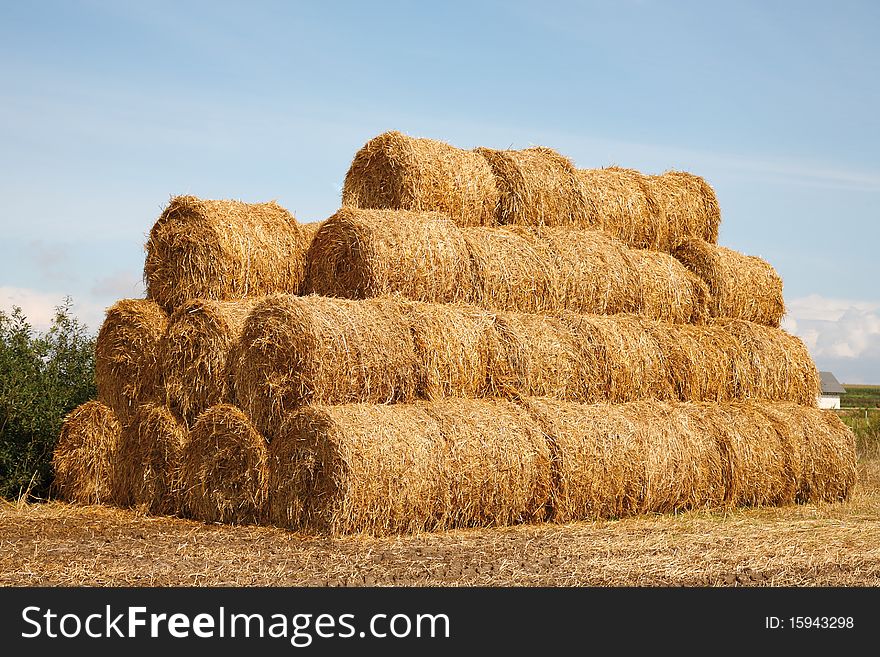 Golden stack of straw bales. Golden stack of straw bales