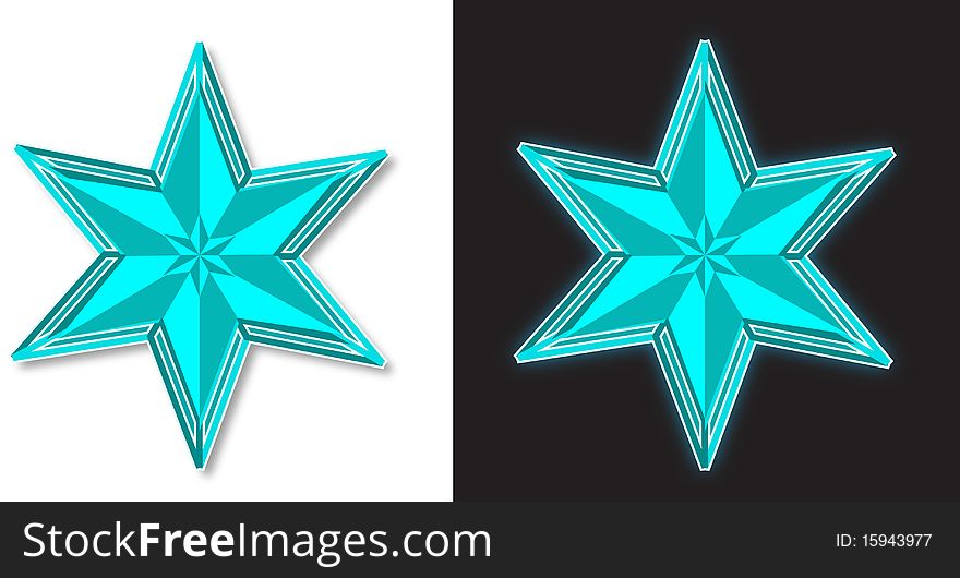 Blue star isolated in white and black
