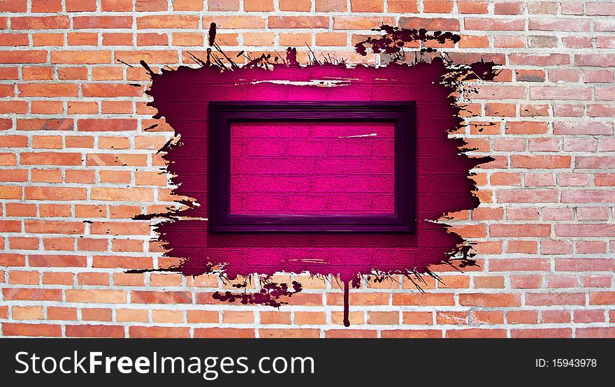 Old brick wall with pink splash hole