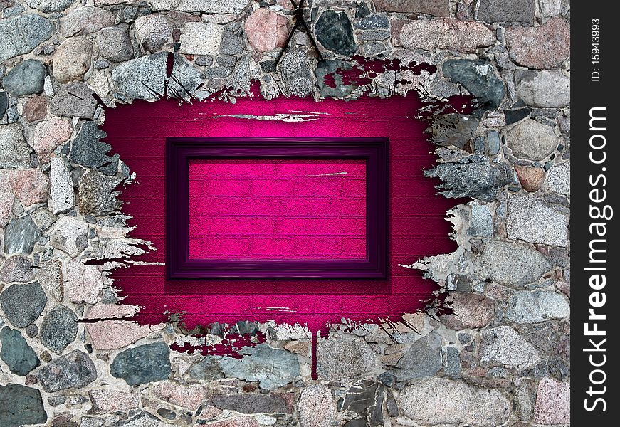 Stone wall with pink splash hole. Stone wall with pink splash hole