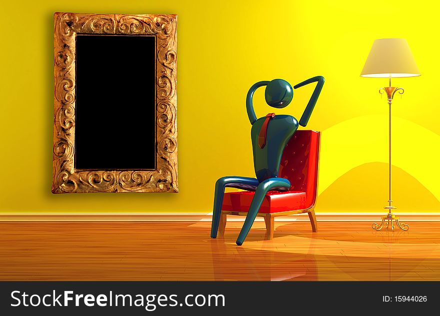 Person relaxing in yellow interior