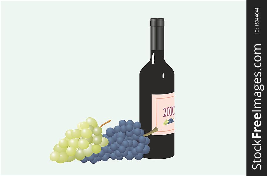 Illustration of bottle of wine and vine
