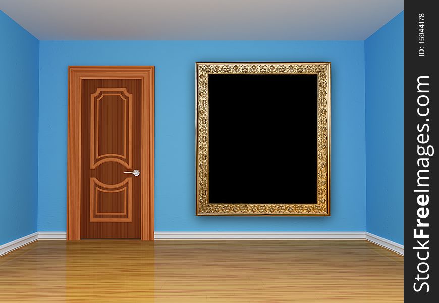 Blue empty room with door