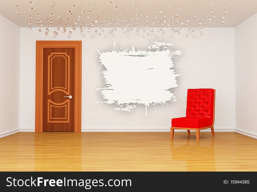 Room with splash frame, door and red chair. Room with splash frame, door and red chair