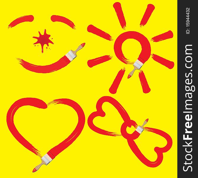 Vector illustration of the sun, smiles, hearts and bow. Vector illustration of the sun, smiles, hearts and bow