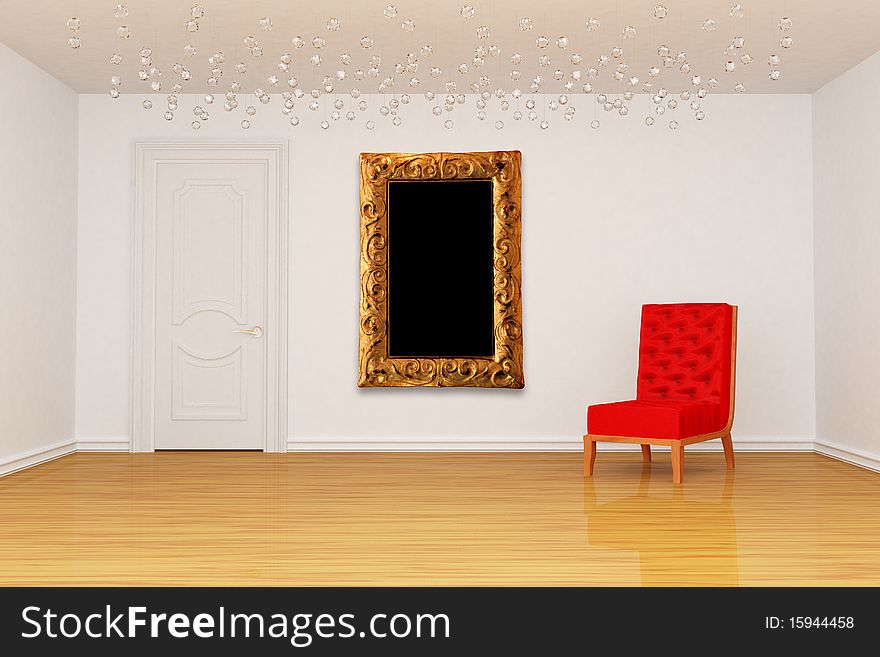 Room With Door, Red Chair And Frame