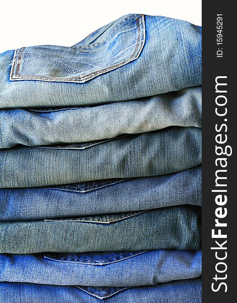 Stack of blue jeans