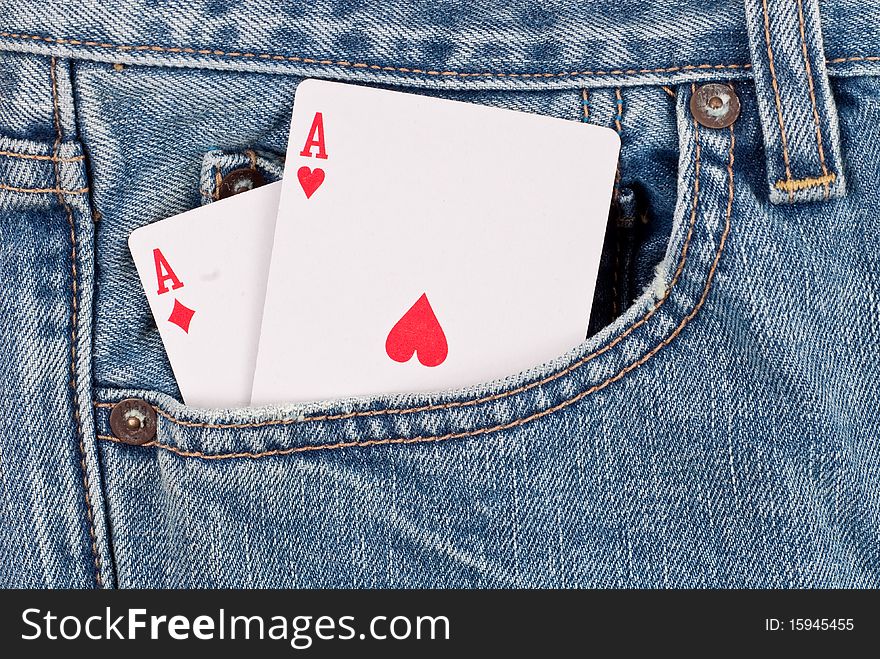 Two Aces in Jean front pocket for cheating concepts and success ideas. Two Aces in Jean front pocket for cheating concepts and success ideas