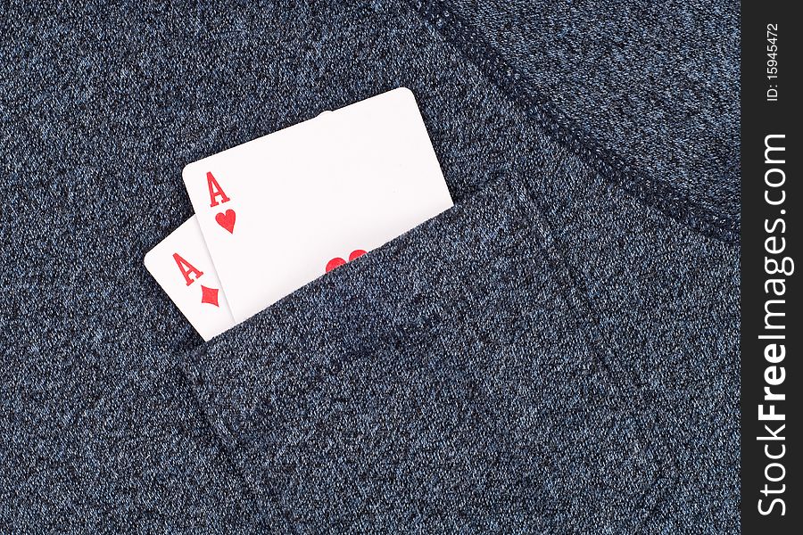 Two aces in shirt front pocket for success concepts and gambling. Two aces in shirt front pocket for success concepts and gambling