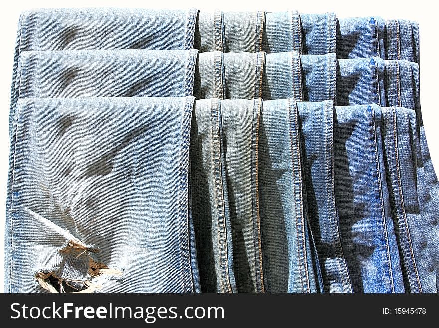 Collection of old blue jeans