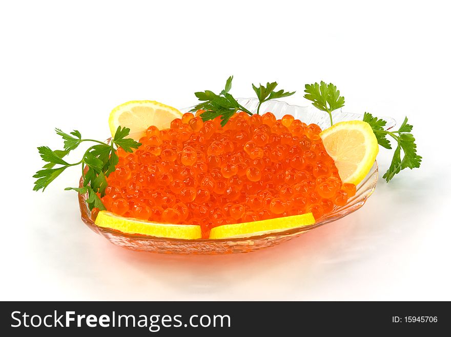 Red caviar in glass bowl