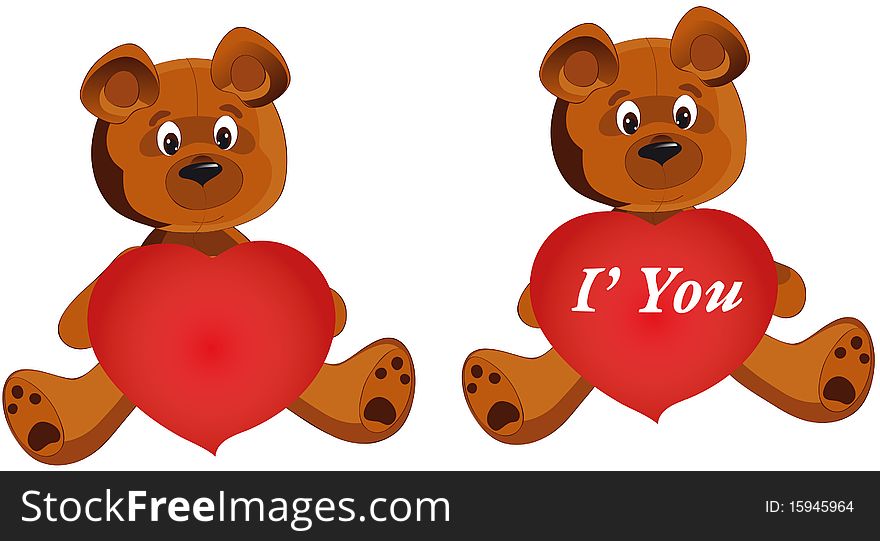 Vector illustration shows the Teddy bear whit hearts. Vector illustration shows the Teddy bear whit hearts