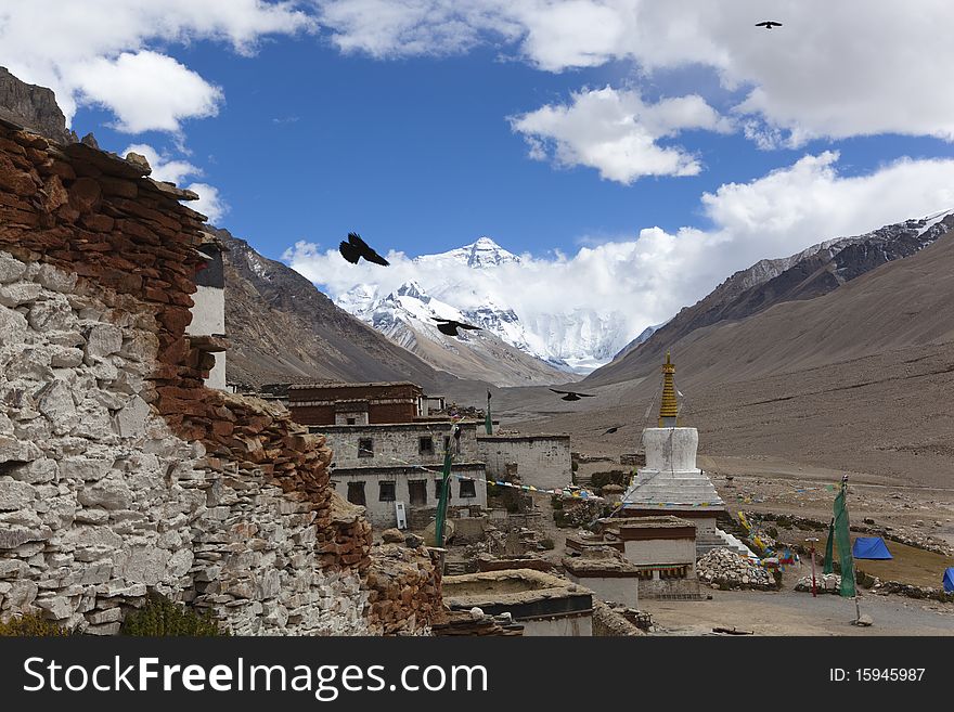 Rongbuk monastery at the foot of mount everest, shigatse, tibet. Rongbuk monastery at the foot of mount everest, shigatse, tibet.