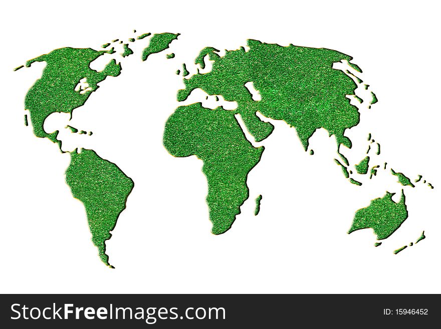 Green grass world map isolated on white