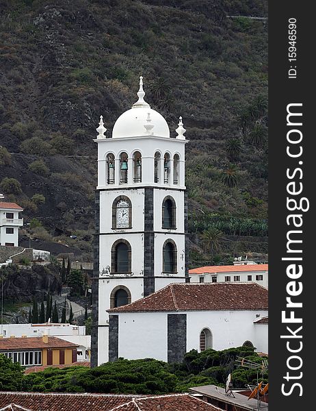 Panorama with church tower in Garachico on Canary island Tenerife. Panorama with church tower in Garachico on Canary island Tenerife