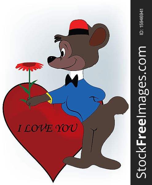 Bear with flowers and heart with i love you text