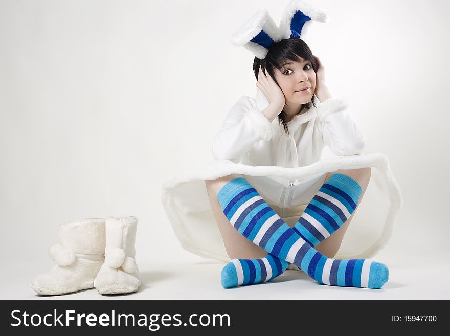 Young woman with east bunny ears. Young woman with east bunny ears