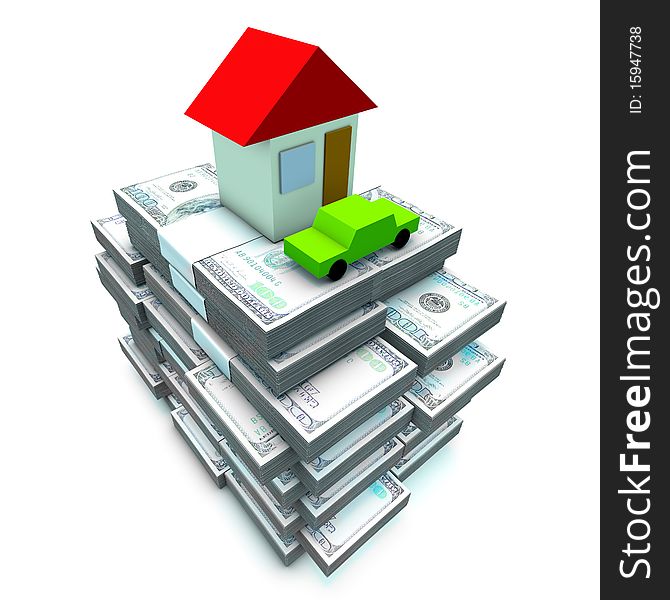 Many Hundred Dollars Banknote With Home And Cars