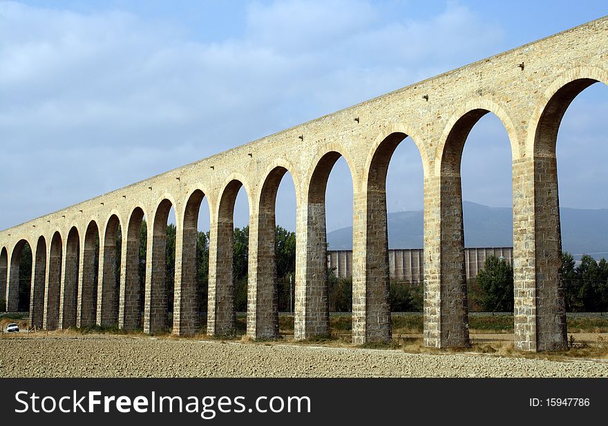 Noain's former Roman aqueduct also called bridge of hundred eyes. Noain's former Roman aqueduct also called bridge of hundred eyes.