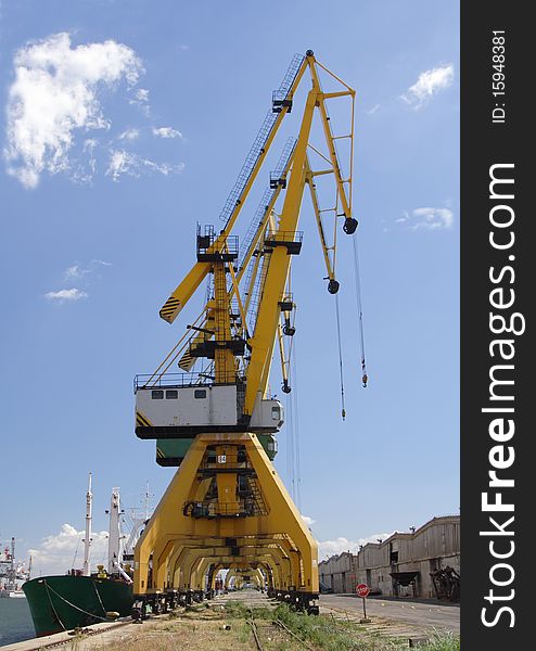 Docked cranes in Constanta harbour, at the Black Sea. Docked cranes in Constanta harbour, at the Black Sea